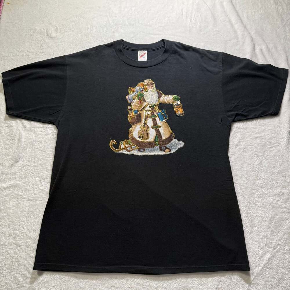 Vintage Jerzees Black Christmas Santa Graphic T-Shirt XL
